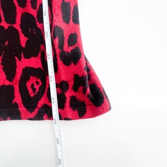 INC Leopard Sweater Top Red Black Bead Collar Trim Women's Petite M Long Sleeved - Picture 7 of 9